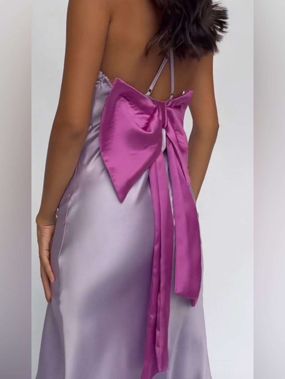 Silky Lavender Slip Dress with Fuchsia Bow